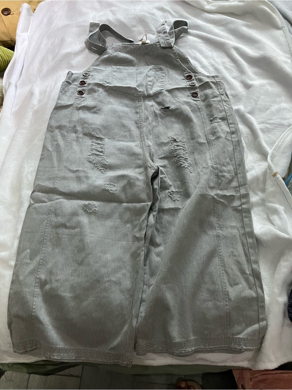 easel Distressed Light Gray Wide-Leg Overalls